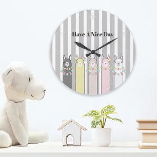 Grande Horloge Ronde Llamas couleur rétro Cute personnalisée