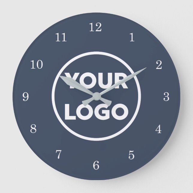 Grande Horloge Ronde Logo d'affaires personnalisé chic sur Navy Blue (Recto)