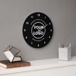 Grande Horloge Ronde Logo de Custom Business et texte Black Background