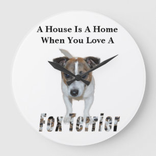 Grande Horloge Ronde Logo de Fox Terrier and Fox Terrier Love, White