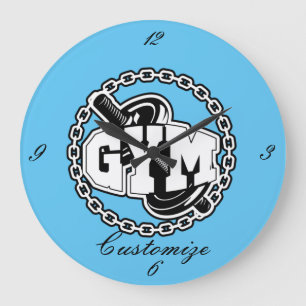 Grande Horloge Ronde Logo de Gym Barbell Thunder_Cove