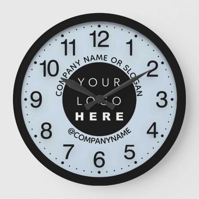 Grande Horloge Ronde Logo de l'entreprise Abstrait Blue Pastel Nom du S (Recto)