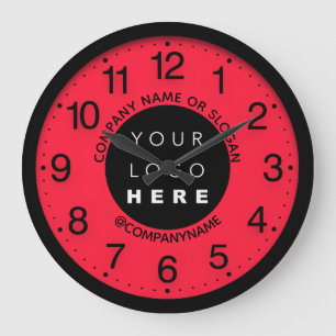 Grande Horloge Ronde Logo de l'entreprise Abstrait Rouge Noir Nom du SP