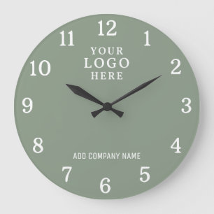 Grande Horloge Ronde Logo de l'entreprise de couleur vert sauge