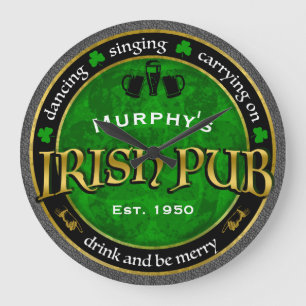 Grande Horloge Ronde Logo de pub irlandais rond personnalisé