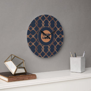 Grande Horloge Ronde Logo de société géométrique bleu