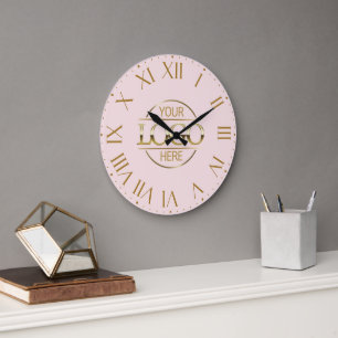 Grande Horloge Ronde Logo d'entreprise élégant Blush Pink