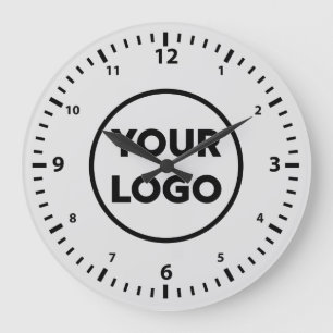 Grande Horloge Ronde Logo d'entreprise personnalisé moderne sur gris