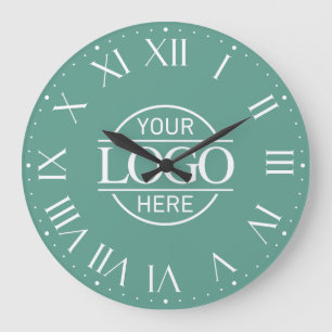 Grande Horloge Ronde Logo d'entreprise personnalisé sarcelle moderne po