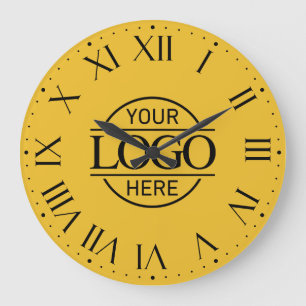 Grande Horloge Ronde Logo d'entreprise personnalisé simple jaune