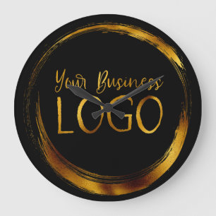 Grande Horloge Ronde Logo d'entreprise sur Promo Noir