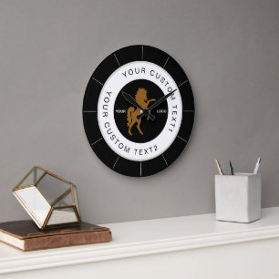 Grande Horloge Ronde Logo Entreprise Noir & Blanc Personnalisé