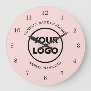 Grande Horloge Ronde Logo et texte personnalisés chic en rose