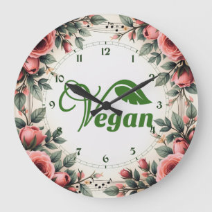Grande Horloge Ronde Logo feuille vert vintage végane par Bearnd