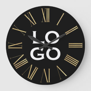 Grande Horloge Ronde Logo ou image personnalisée en noir
