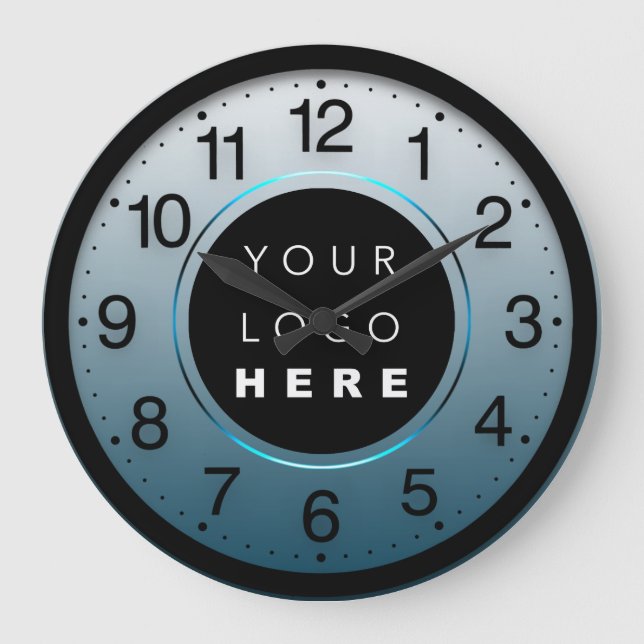 Grande Horloge Ronde Logo personnalisé bleu Turquoise minimalisme d'ent (Recto)
