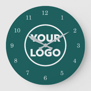 Grande Horloge Ronde Logo personnalisé chic sur Arrière - plan Turquois
