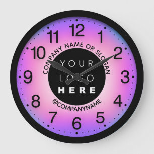 Grande Horloge Ronde Logo personnalisé de l'entreprise rose blanc nom 