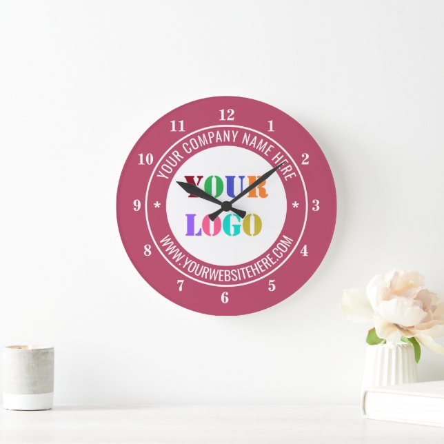 Grande Horloge Ronde Logo Personnalisé Texte Cadeau Professionnel Horlo (Maison)
