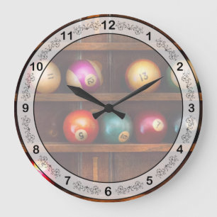 Grande Horloge Ronde Loisir - Billard - Jouons au billard