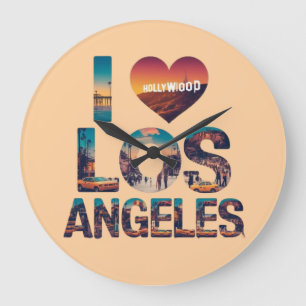 Grande Horloge Ronde Los Angeles Skyline Sunset & Hollywood Typographie