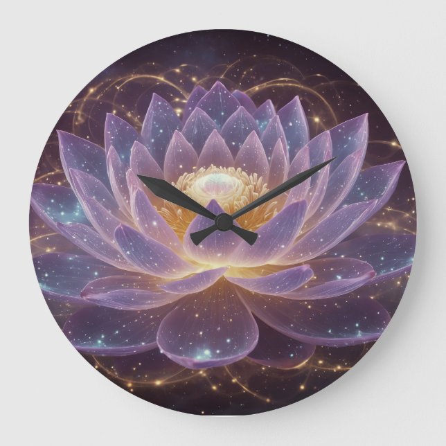 Grande Horloge Ronde Lotus Cosmique : Une lueur Starlit (Recto)