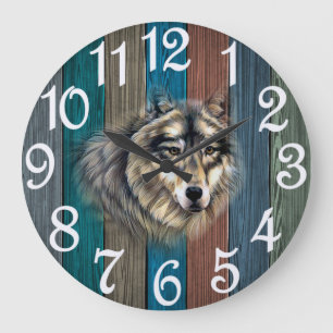 Grande Horloge Ronde Loup rustique