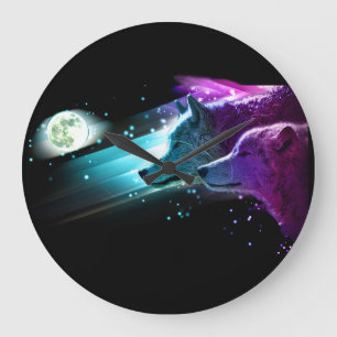Grande Horloge Ronde Loup, Wolves Moon, Moonlight. Spirit Animal