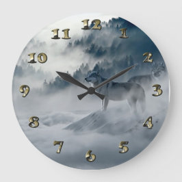 Grande Horloge Ronde Loups dans le paysage hivernal de neige