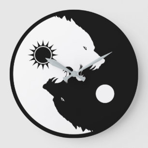 Grande Horloge Ronde Loups de Yin Yang