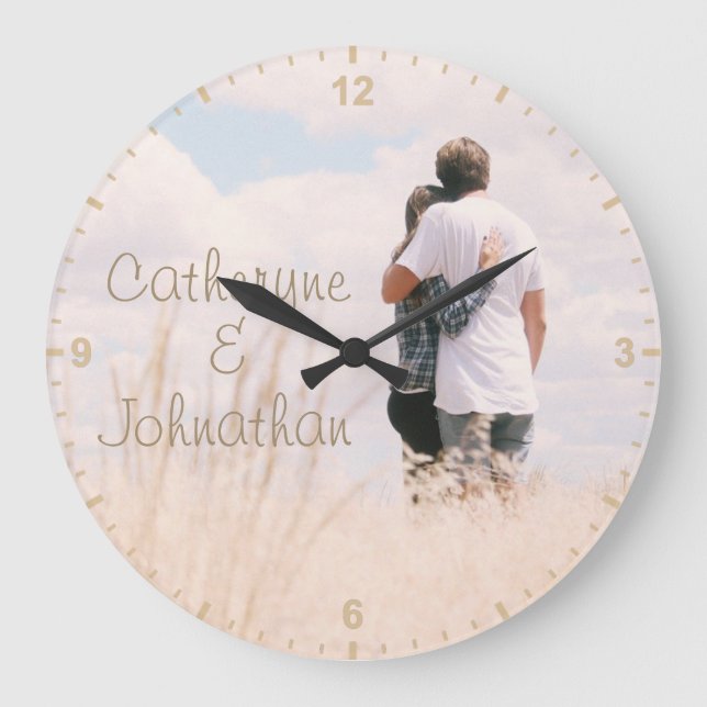 Grande Horloge Ronde Love Couples Photo Template Names Digits Numbers (Recto)