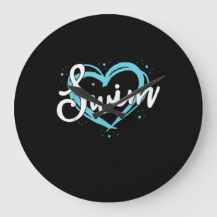 Grande Horloge Ronde Love Swim Team Heart Lover Blue Swimmer