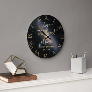 Grande Horloge Ronde Love Time Nebula Gold Mariage Anniversaire Keepsak