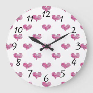 Grande Horloge Ronde Love Valentine's Day Hot Pink Heart Sketch