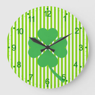 Grande Horloge Ronde Lucky Four Leaf Shamrock Design-87906