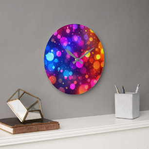 Grande Horloge Ronde Lumières Bokeh Néon Abstraites