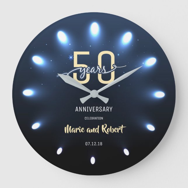 Grande Horloge Ronde Lumières brillantes 50 ans Anniversaire Mariage Ho (Recto)