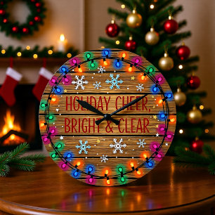 Grande Horloge Ronde Lumières Brillantes de Joie des Fêtes