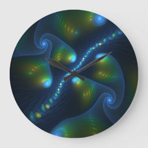 Grande Horloge Ronde Lumières de l'Imaginaire Abstrait Bleu Vert Jaune 