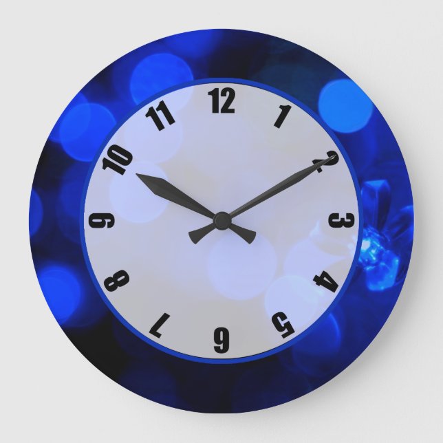 Grande Horloge Ronde Lumières de vacances bleu (Recto)