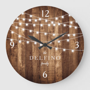 Grande Horloge Ronde Lumières Fairy Bois Rustique Farmhouse Cuisine per