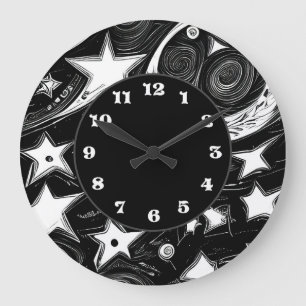 Grande Horloge Ronde Lune Abstraite Et Étoiles