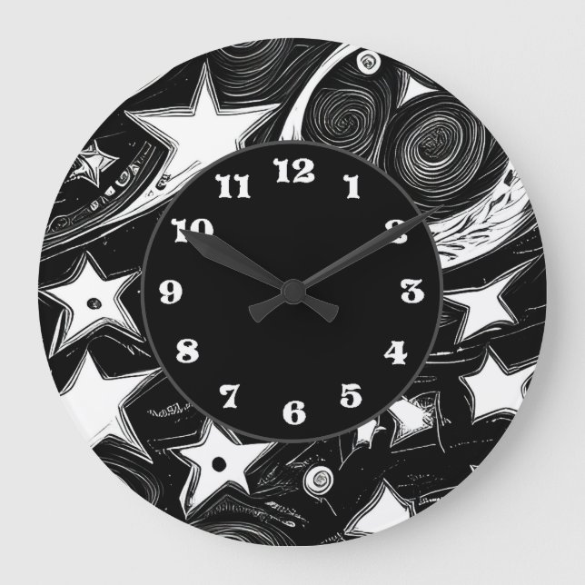 Grande Horloge Ronde Lune Abstraite Et Étoiles (Recto)