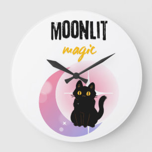 Grande Horloge Ronde Lune & Chat Noir