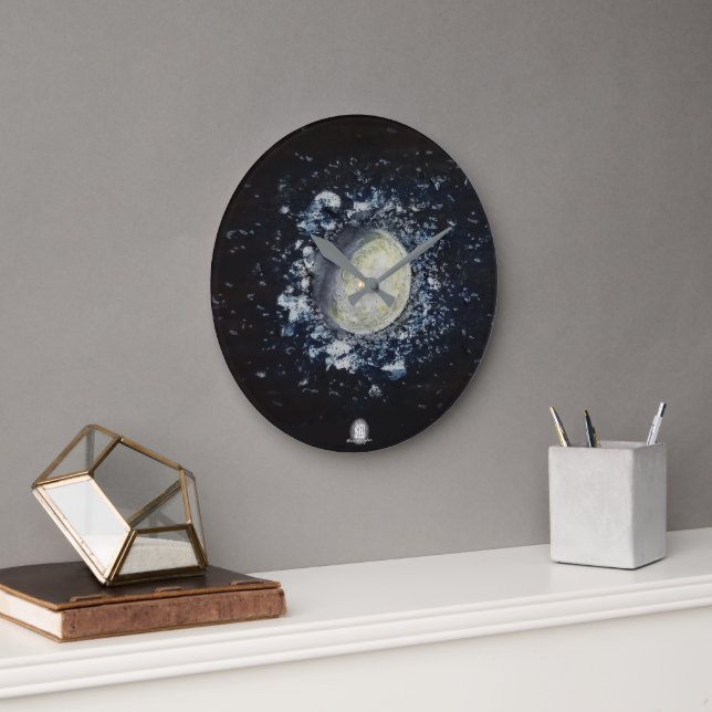 Grande Horloge Ronde Lune de Gibbous peinte (Bureau)