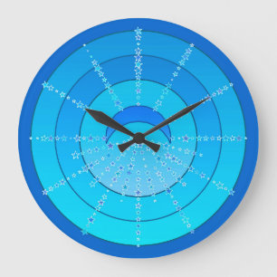 Grande Horloge Ronde Lune et étoiles Mandala - Bleu et Aqua