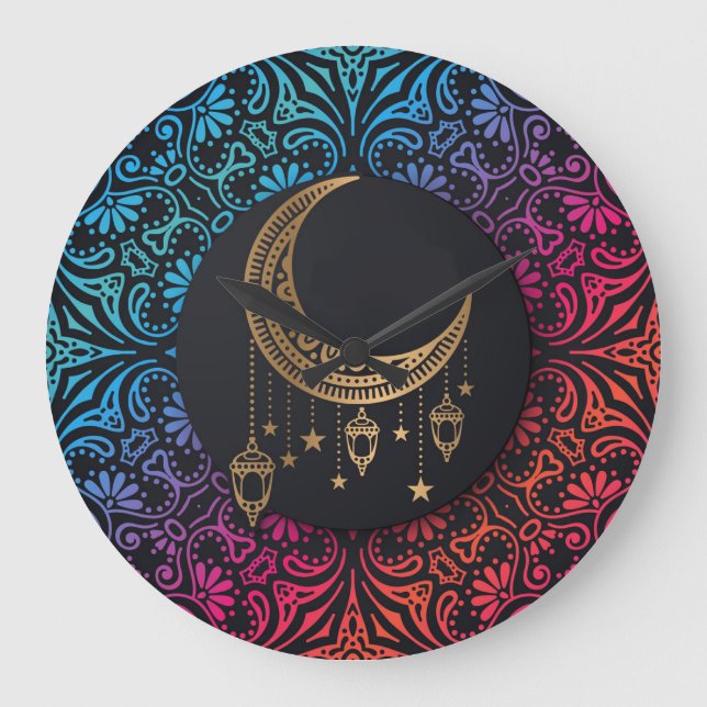 Grande Horloge Ronde Lune islamique décorative (Recto)