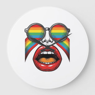 Grande Horloge Ronde Lunettes de soleil arc-en-ciel rétro lèvres visage