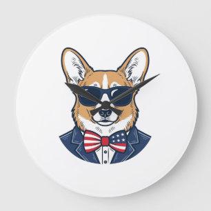 Grande Horloge Ronde Lunettes de soleil Corgi patriotiques Art vectorie