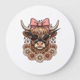 Grande Horloge Ronde Lunettes de soleil de vache des Highlands mignonne